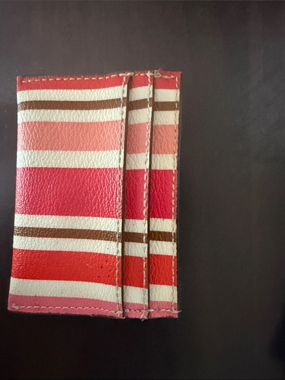 Coach Pink and Coral Striped Card & Key Holder